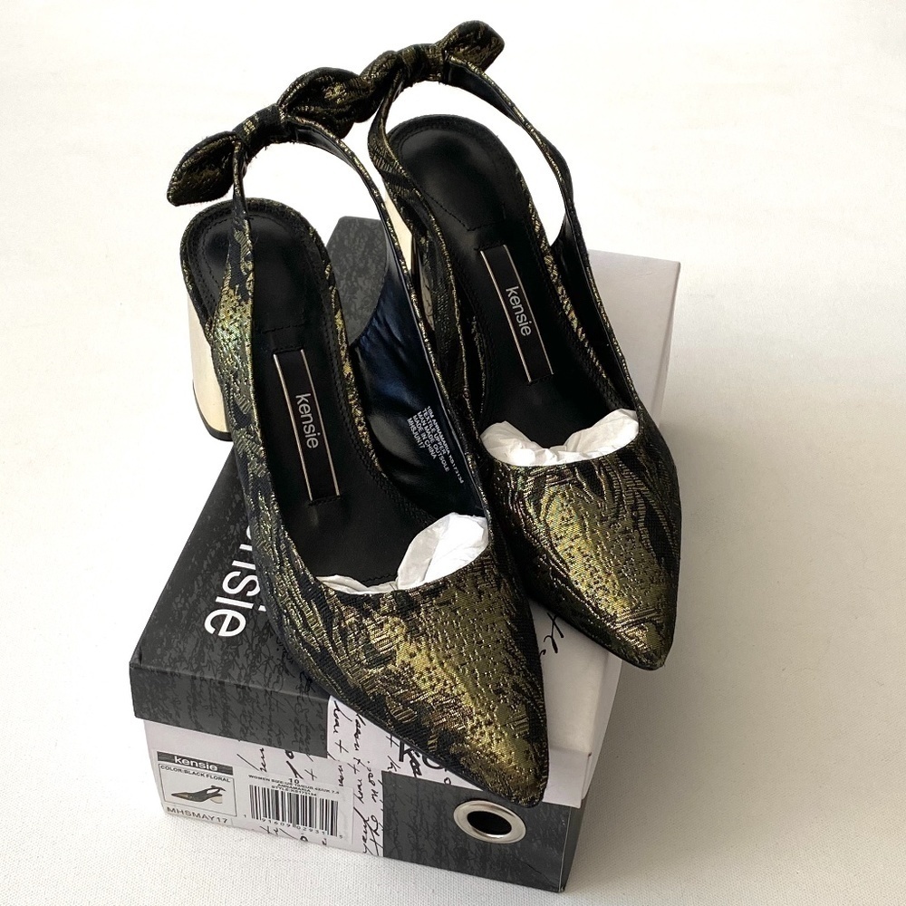 Kensie AnnaMaria Floral Black Gold Heels Size 10